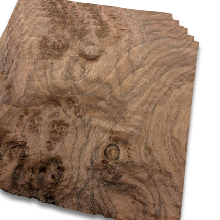 Nussbaum Maser Furnier | 6 Blätter | 25x25 cm