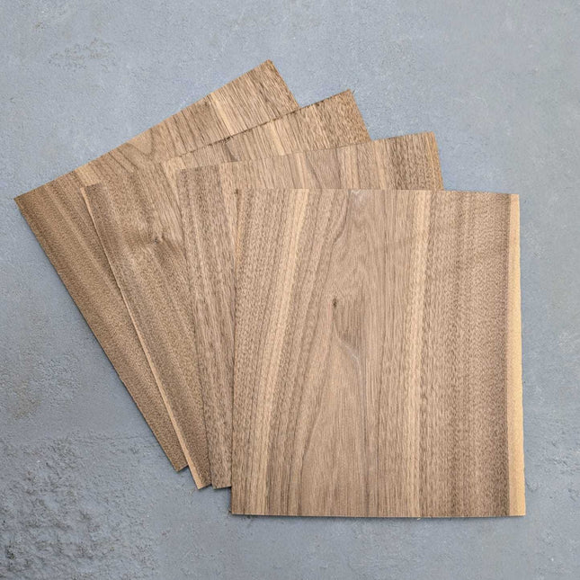 Set van losse vellen walnoot sperfineer 2,4 mm, 28 x 24 cm, natuurlijk hout zonder backing voor marqueterie of renovatiewerk.